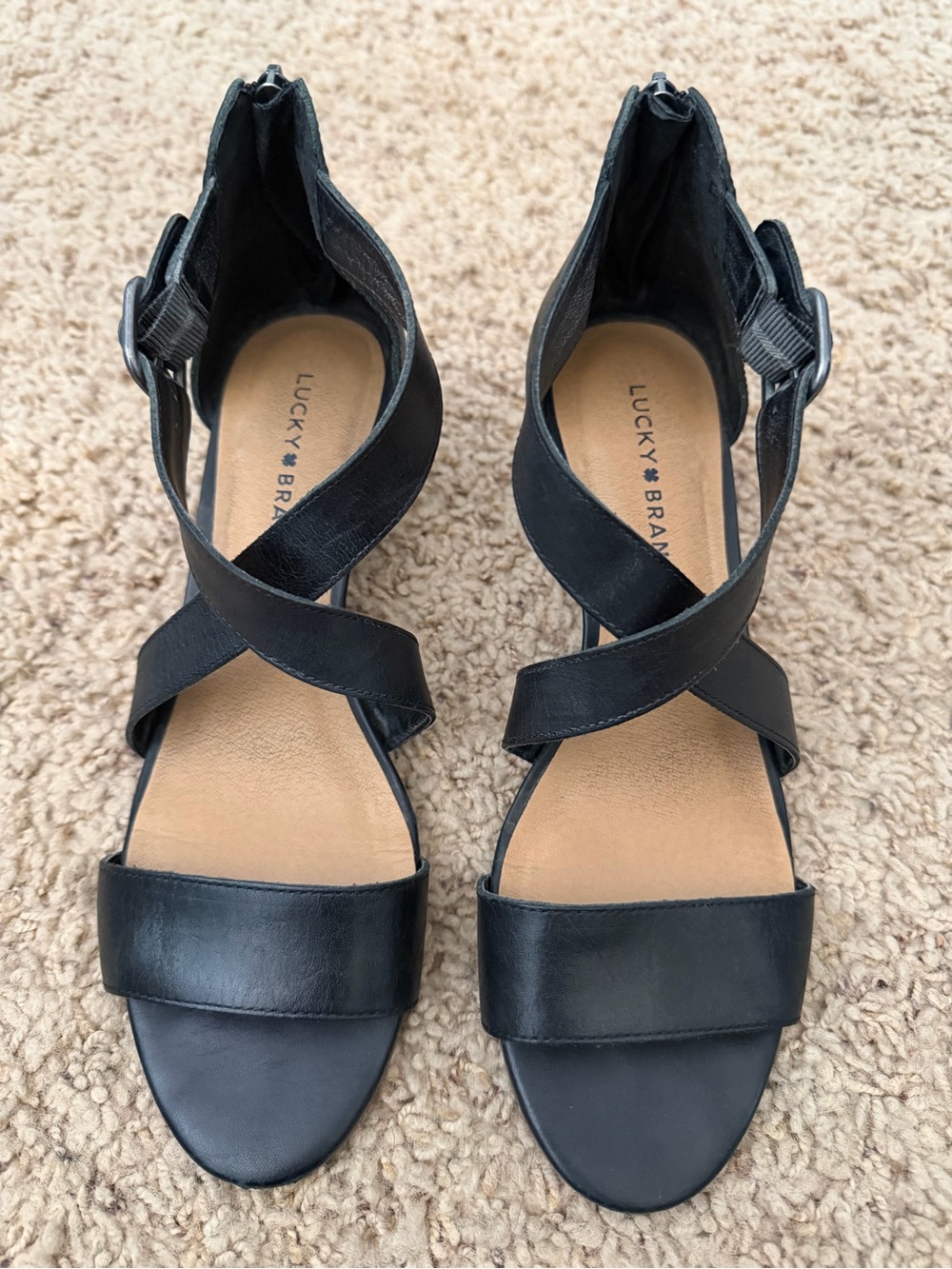 Lucky Brand Black Leather Crisscross Ankle Strap Sandals
